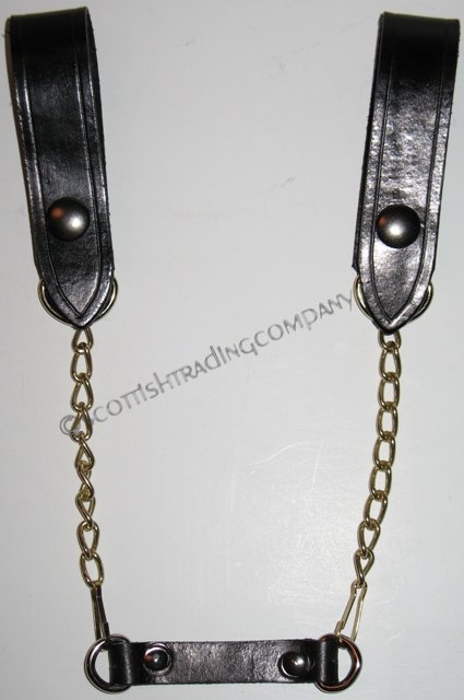 Sporran Suspenders Black with Brass Chain