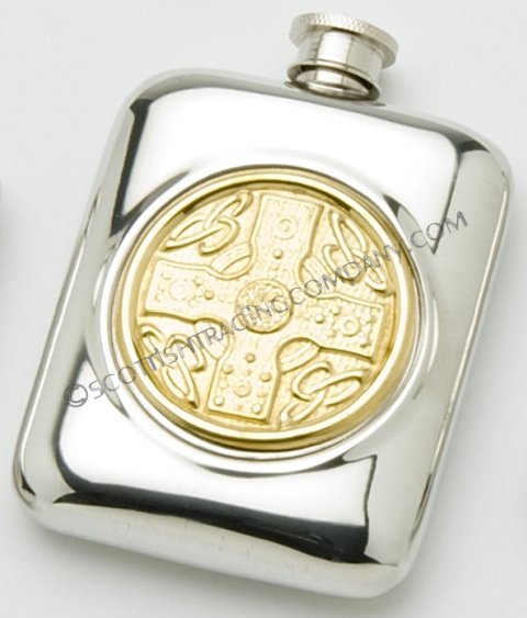 Celtic Cross Flask with Brass Insert