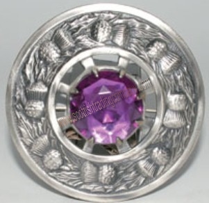 Thistle Plaid Brooch with Purple Stone