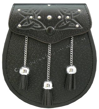 Black Leather Embossed Sporran - Click Image to Close