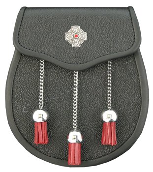 Sporran Leather with Celtic Cross Red Accents