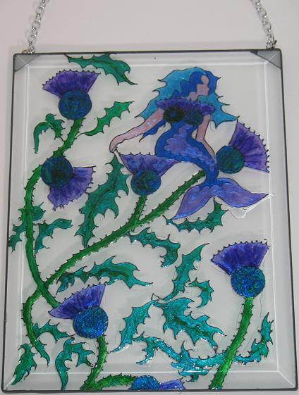 Sun Catcher with Thistles and Hidden Mermaid - Click Image to Close
