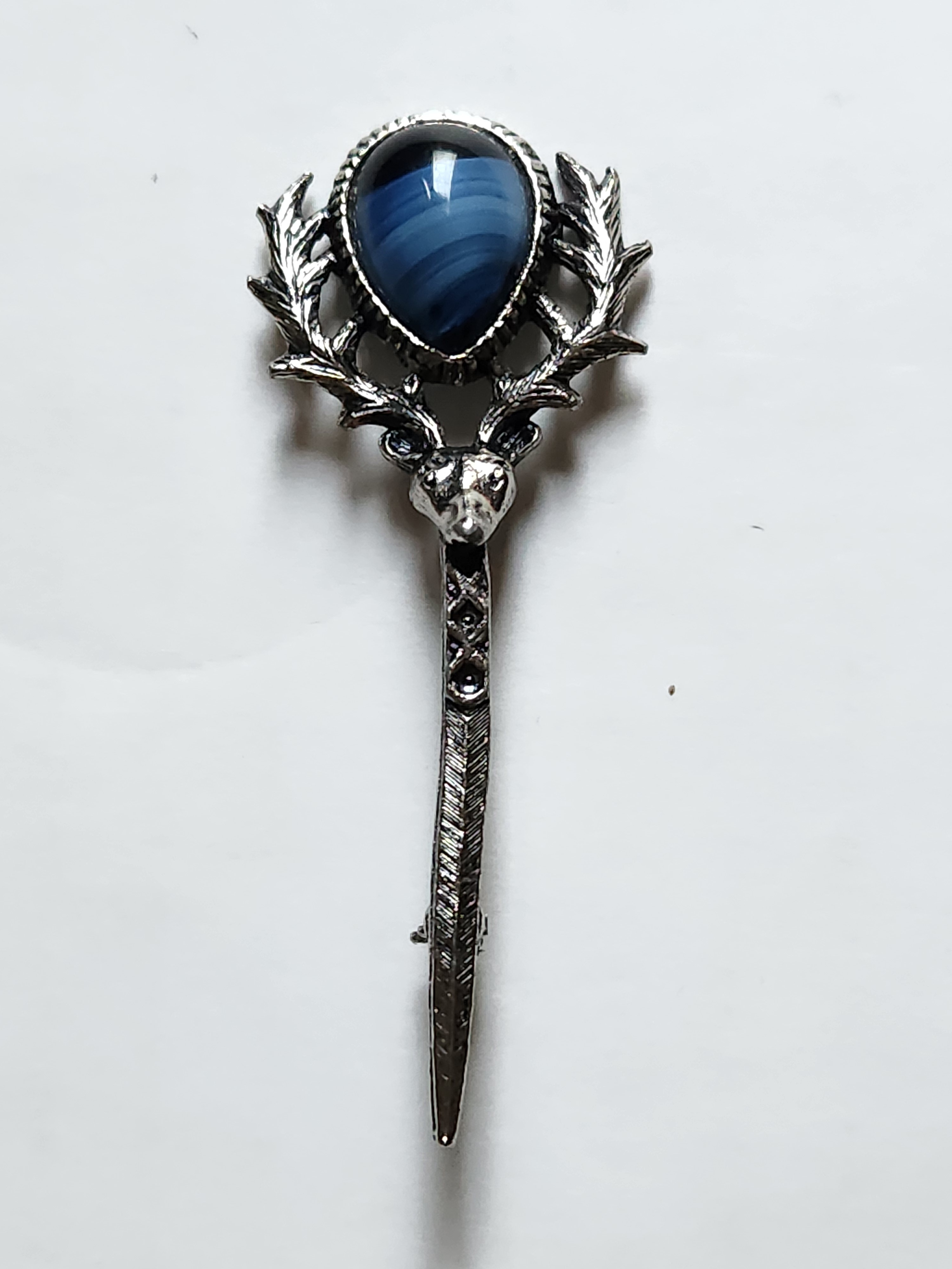 Stag Head Kilt Pin with Blue Stone