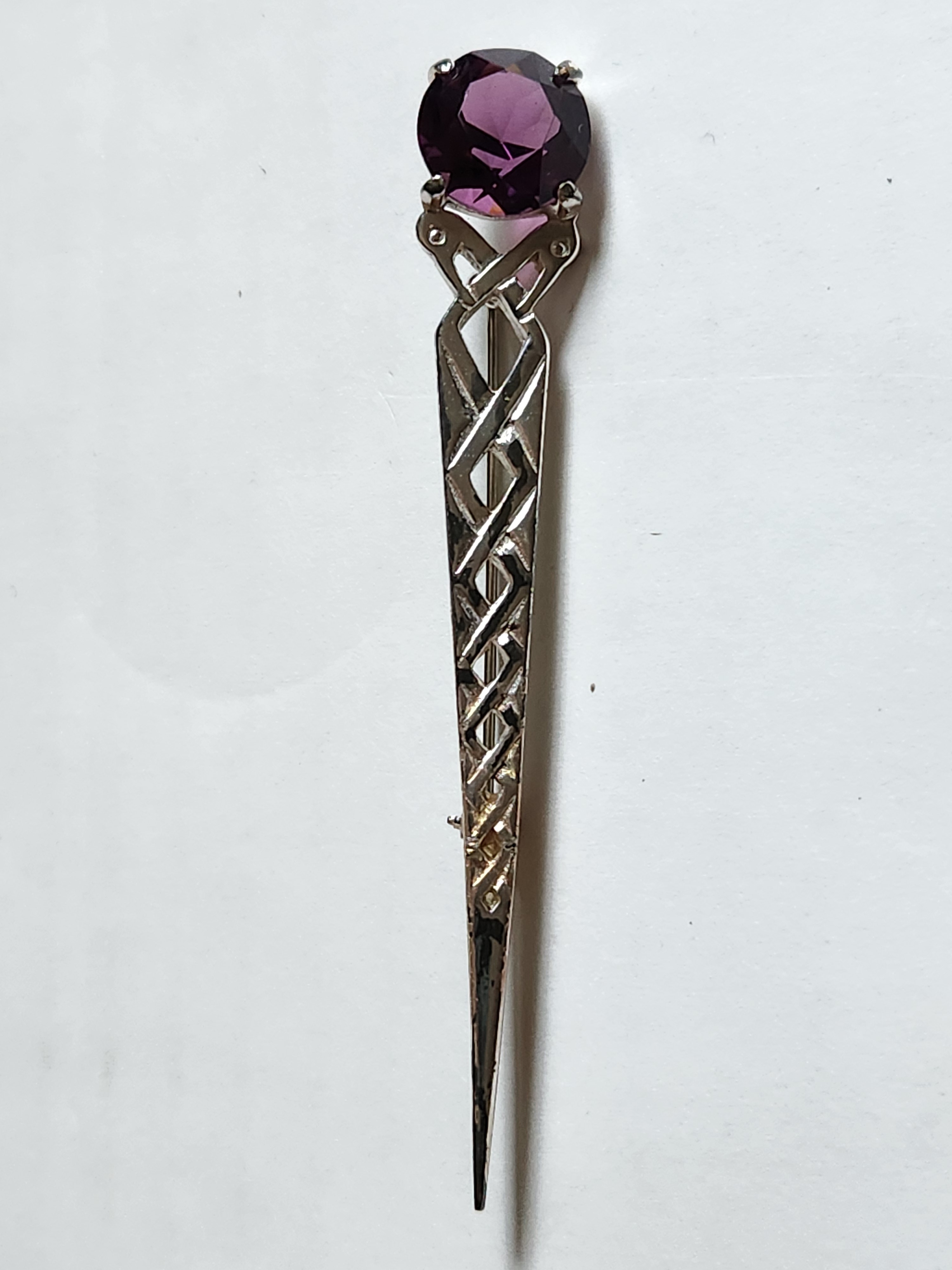 Celtic Knot Beastie Heads Kilt Pin With Purple Stone