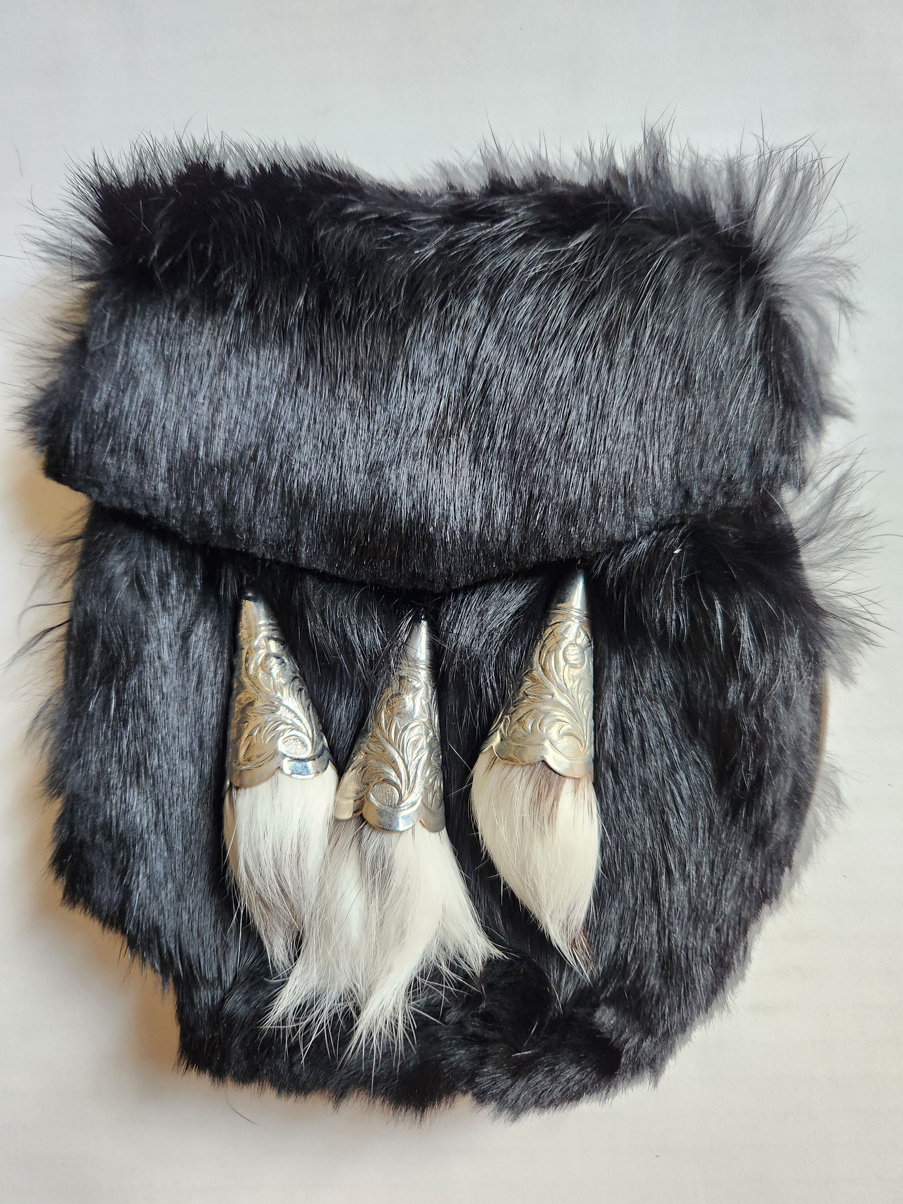 Hand Made Black Fur Sporran (image for) Hand Made Black Fur Sporran