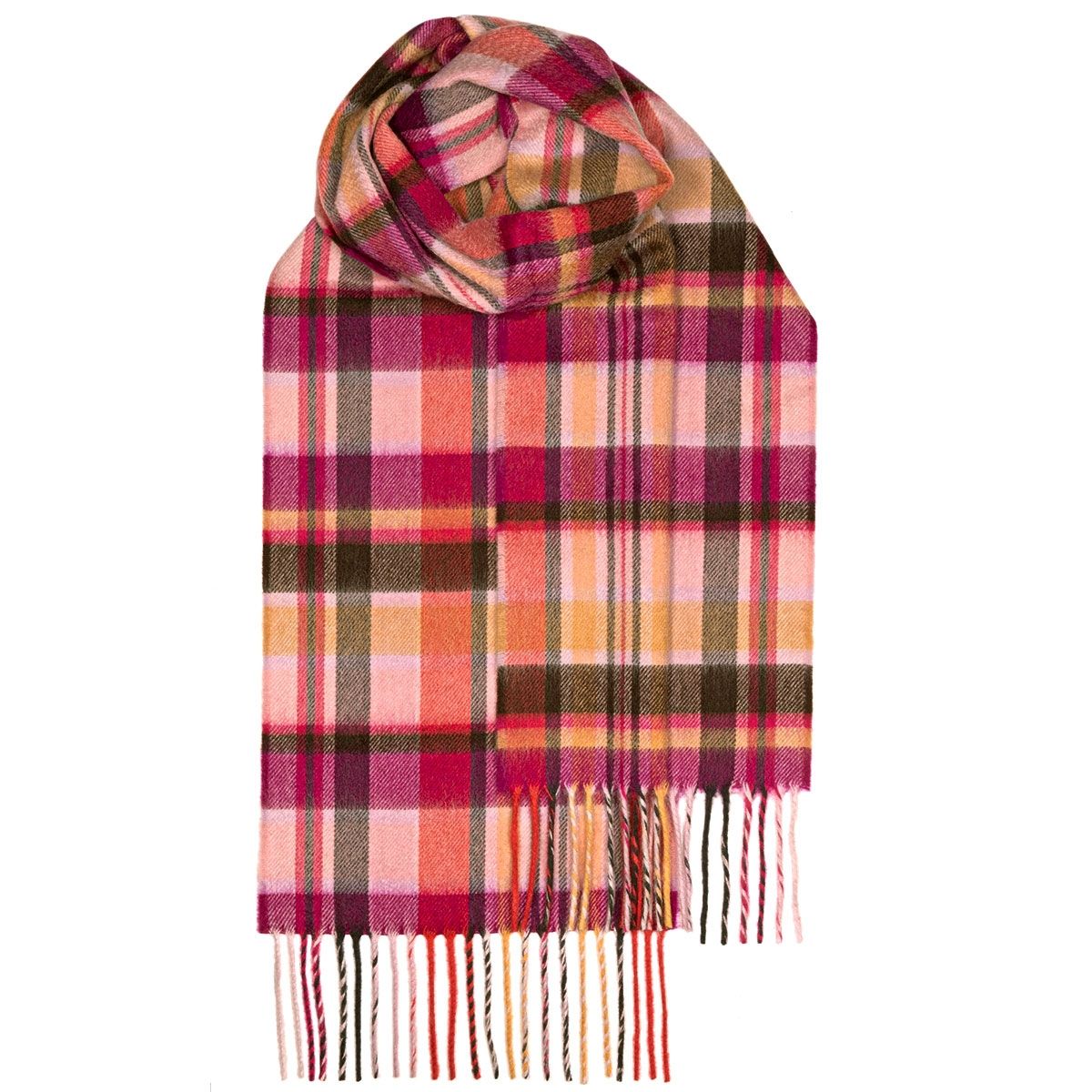 Pink Meadow Check Cashmere Scarf