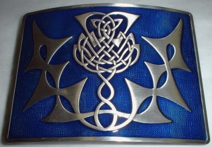 Highland Thistle Blue Enamel Kilt Belt Buckle - Click Image to Close