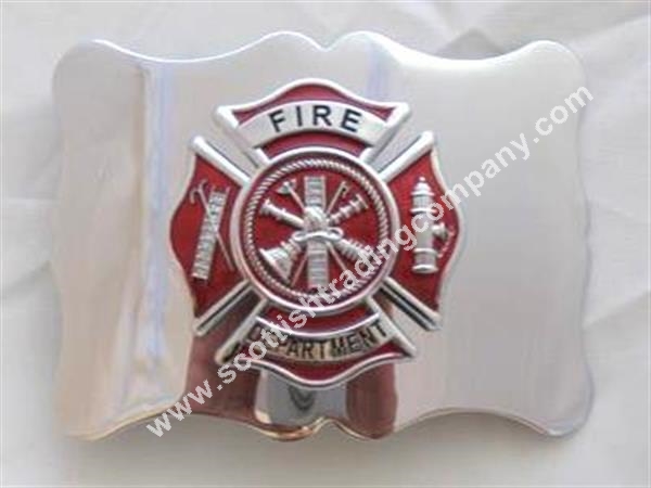 Fire Department Kilt Belt Buckle with Red - Click Image to Close