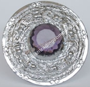 Thistle Wreath Plaid Brooch with Purple Stone - Click Image to Close