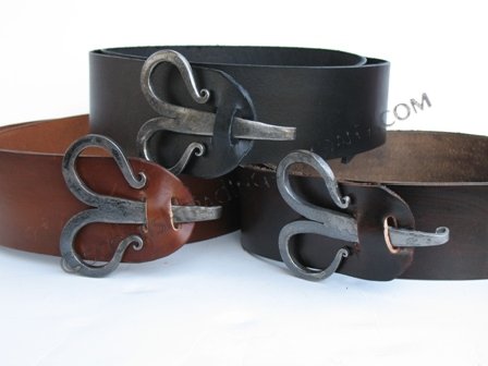 HS Scottish Kilt Belt Real Black Leather Embossed Various Design Buckles Antique 