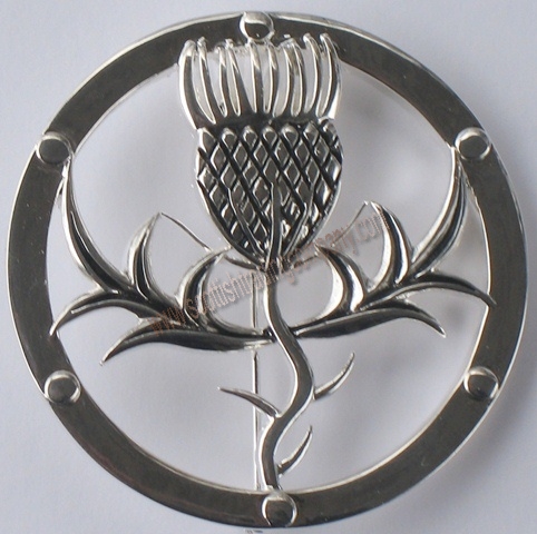 Scottish thistle round brooch - Click Image to Close