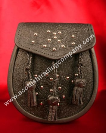 Celtic Embossed and Studded Leather Sporran - Click Image to Close