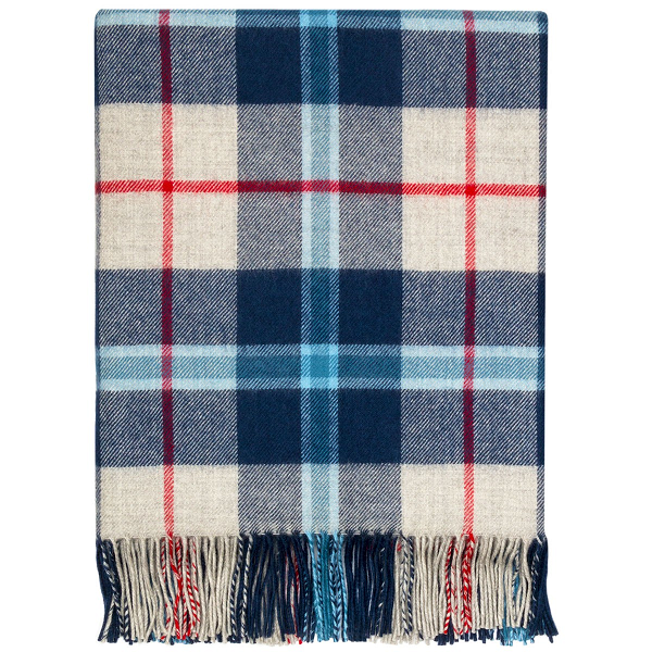 Douglas Navy Tartan Lambswool Blanket - Click Image to Close