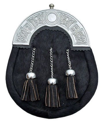 Basic Black Fur Dress Sporran with Celtic Knot Cantle