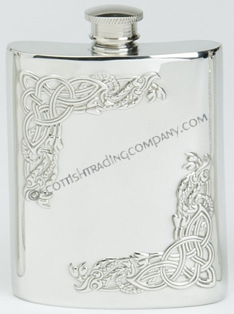 Celtic Serpent Corner Flask - Click Image to Close