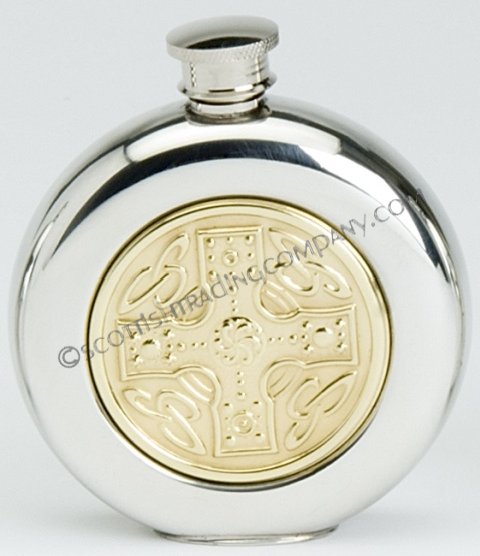 Celtic Cross Round Flask with Brass Insert