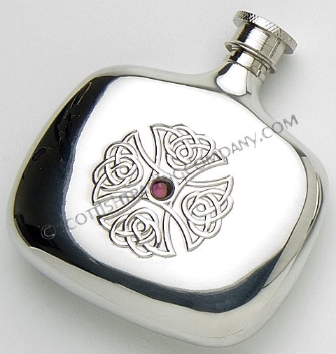 Celtic Cross Flask with Amethyst Center - Click Image to Close