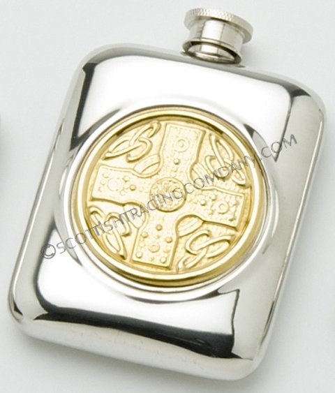 Celtic Cross Flask with Brass Insert - Click Image to Close