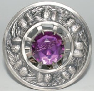 Thistle Plaid Brooch with Purple Stone - Click Image to Close