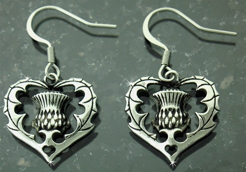 Scottish Heart Thistle Earrings - Click Image to Close