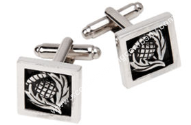 Square Scottish Thistle Cuff Links - Click Image to Close