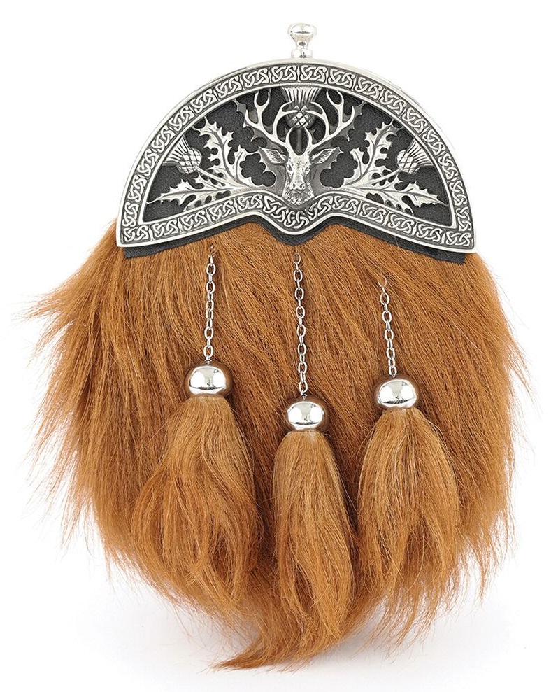 Highland Cow Fur and Stag Sporran - Click Image to Close