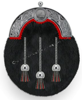 Black Muskrat Sporran with Leather - Click Image to Close