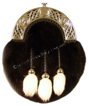 Black Muskrat Sporran White Tassels - Click Image to Close