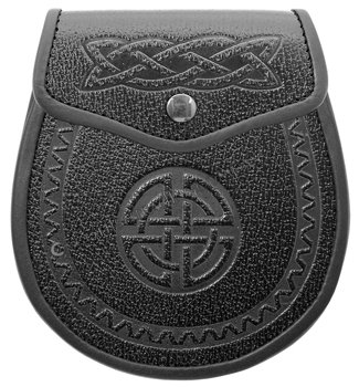 Black Leather Celtic Embossed Sporran - Click Image to Close