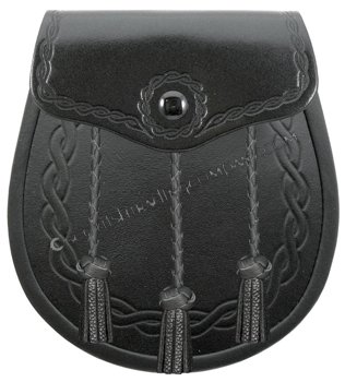 Black Leather Celtic Rope Sporran - Click Image to Close