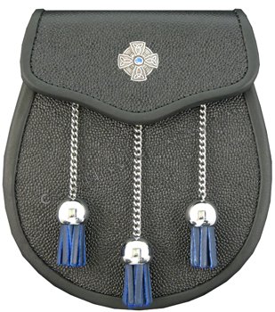 Sporran Leather with Celtic Cross Blue Accents - Click Image to Close
