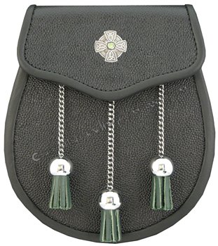 Sporran Leather with Celtic Cross Green Accents - Click Image to Close