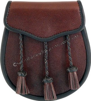 Brown Lined Sporran with 3 Braids - Click Image to Close