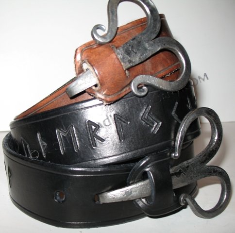 Rune Leather Jean Belt with Celtic Norse Buckle