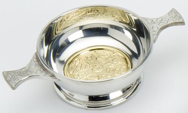 Celtic Cross Quaich with Brass Insert