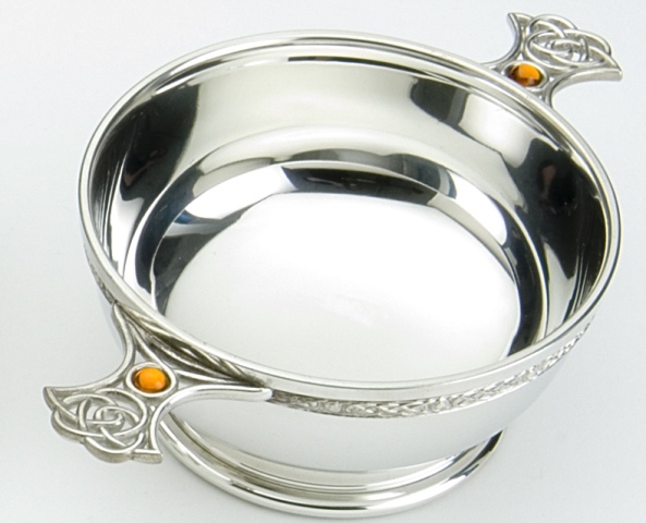 Celtic Knot Handle Quaich with Topaz - Click Image to Close