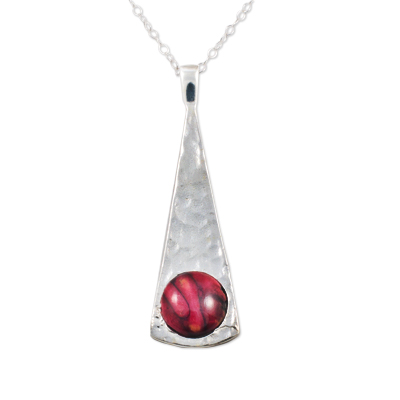 Heather Gem Triangle Hammered Silver Pendant - Click Image to Close