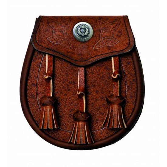 Clan Badge Crest Brown Leather Day Sporran