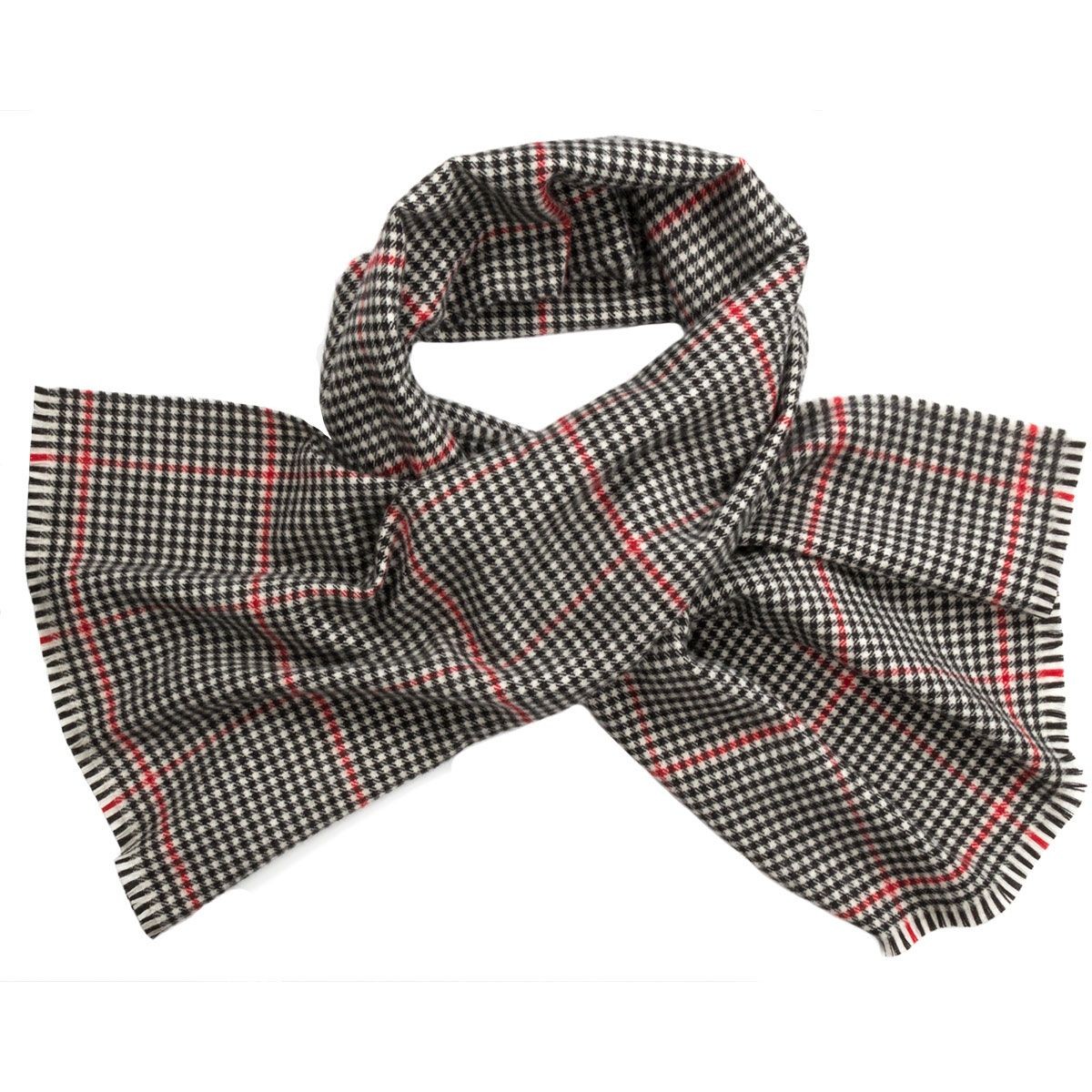 Ivory/Black Plaid Tartan Lambswool Stole - Click Image to Close