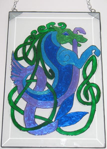 Celtic Sea Horse Sun Catcher in Blue - Click Image to Close